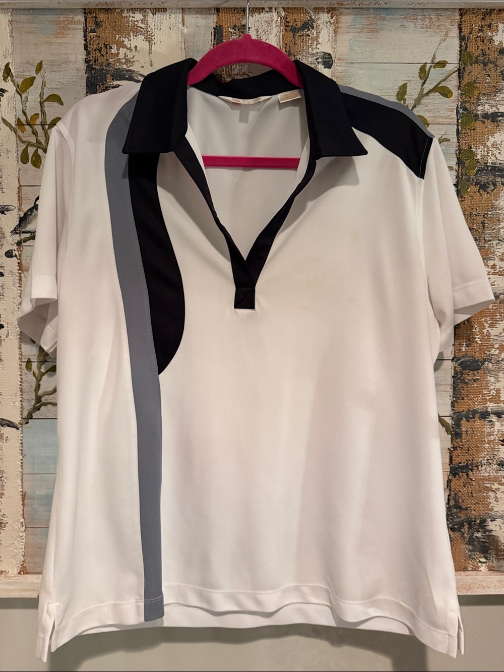 Women's White Short Sleeve Polo Tee with Black Trim